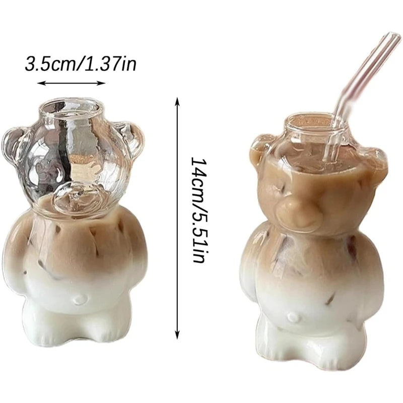 Creative Cute Bear Coffee Mug With Straw Transparent Cup Beer Milk Coffee Water Cups Wholesale Glass Drinkware Mug Set 320ML