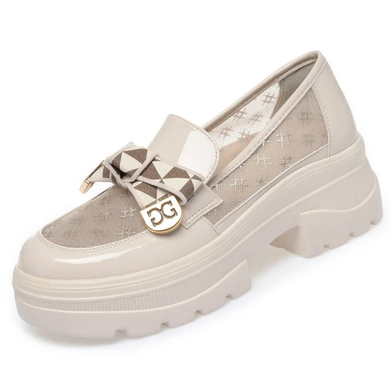 2024 Spring Female Shoes Women Fashion Mary Jane Round Toe Flats Loafers Oxfords Platform Casual Metal Chain Buckle Heels Black