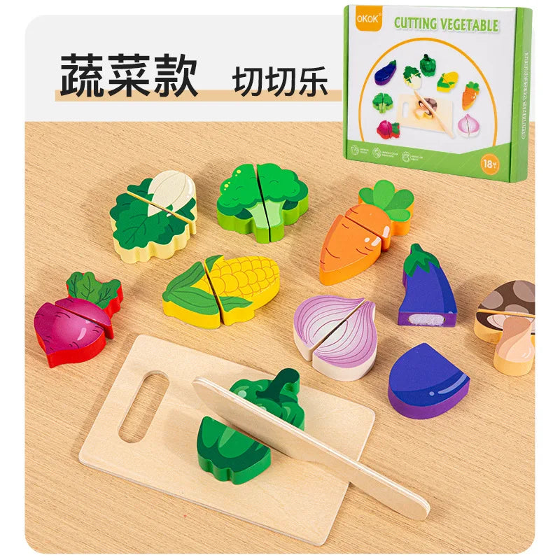 Simulation Kitchen Pretend Toy Wooden Classic Game Educational Toy For Children Kids Gift Cutting Fruit Vegetable Food Set
