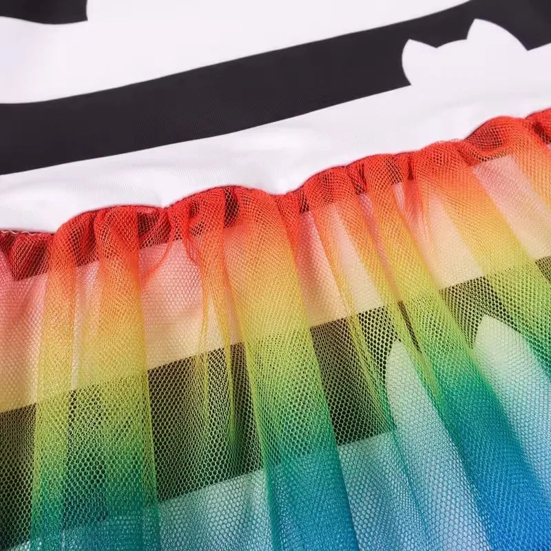 Spring Autumn Children's Clothes Set Gabby Long Sleeved Rainbow Mesh Skirt +pants Set Dollhouse Cat Girl's Tutu Two-Piece Sets