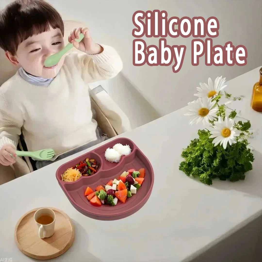 Suction Plates for Baby Silicone Plates with Suction Divided for Toddler Baby Dishes Kids Utensils Rainbow Shape