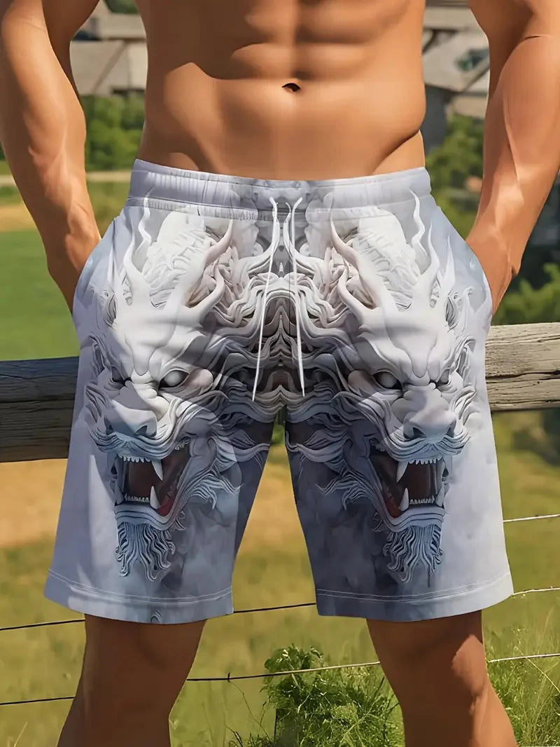 3D Dragon Print Beach Shorts Men's Plus Size Casual Swim Shorts New In Quick Dry Ice Board Short Hommes Streetwear