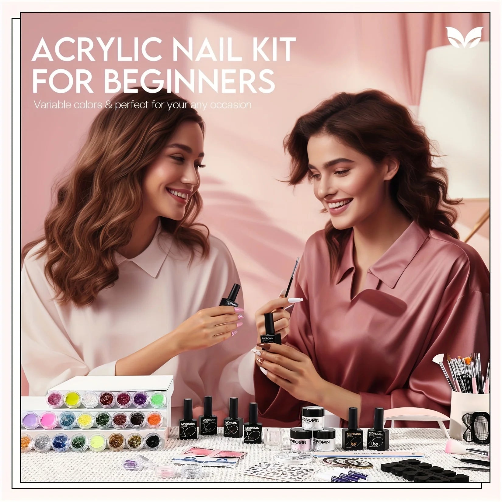 Morovan Acrylic Nail Kit for Beginners: with Everything Professional Gel Polish Kit with U V Lamp Acrylic Nail Set with Glitter
