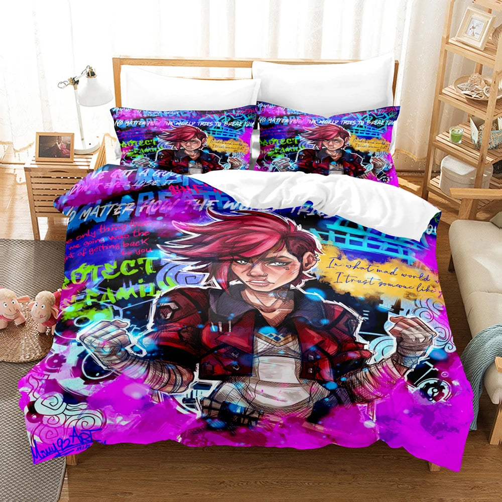 Arcane Anime JinX 3D Bed Linen Set Duvet Cover Set Twin Full Queen King Size Bedding Set Comforter Bedding Sets Arcane Bed Linen