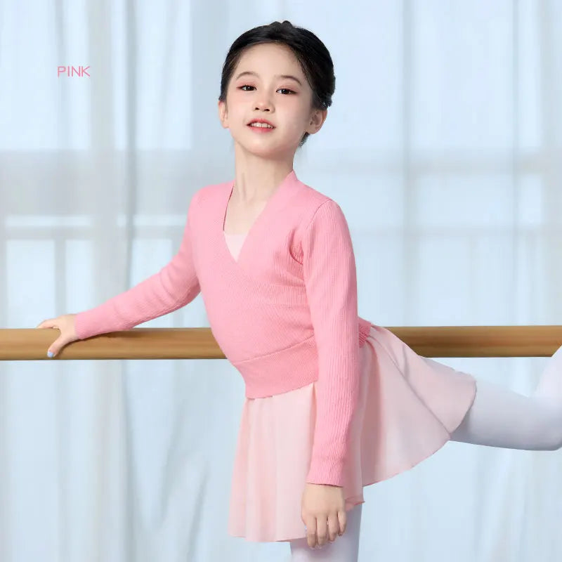 Girls Ballet Sweater Kids Ballet Tops Dance Knitwear Sweater Warm Thermal Dance Coat Boat Neck Knitted Jacket Dance Tops Girls