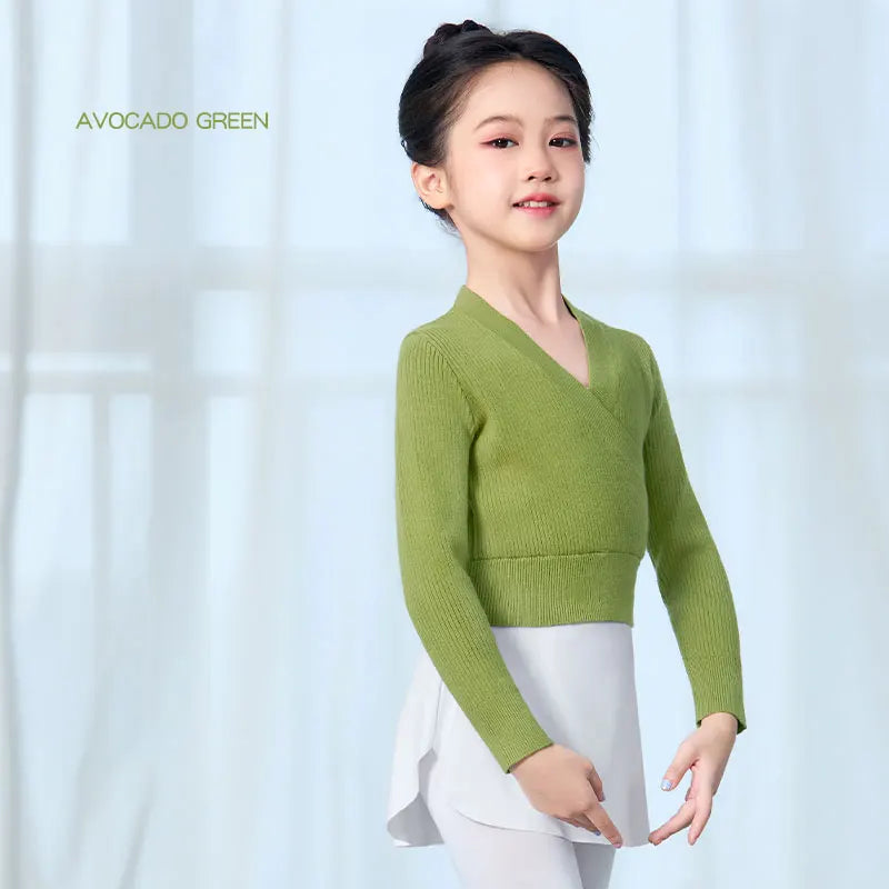 Girls Ballet Sweater Kids Ballet Tops Dance Knitwear Sweater Warm Thermal Dance Coat Boat Neck Knitted Jacket Dance Tops Girls