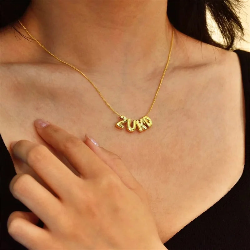 Bubble Letter Necklaces Custom 3D Bubble Letters Balloon Name Necklaces for Women Girls 18K Gold Name Personalized Jewelry Gift