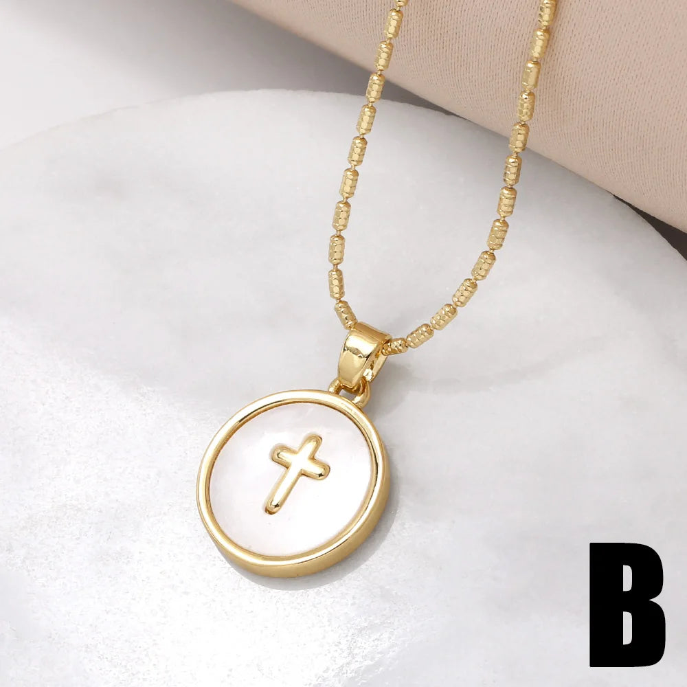 Round San Benito Necklaces for Women Gold Plated Cross Necklaces Religious Amulet Jewelry Gifts nkev31