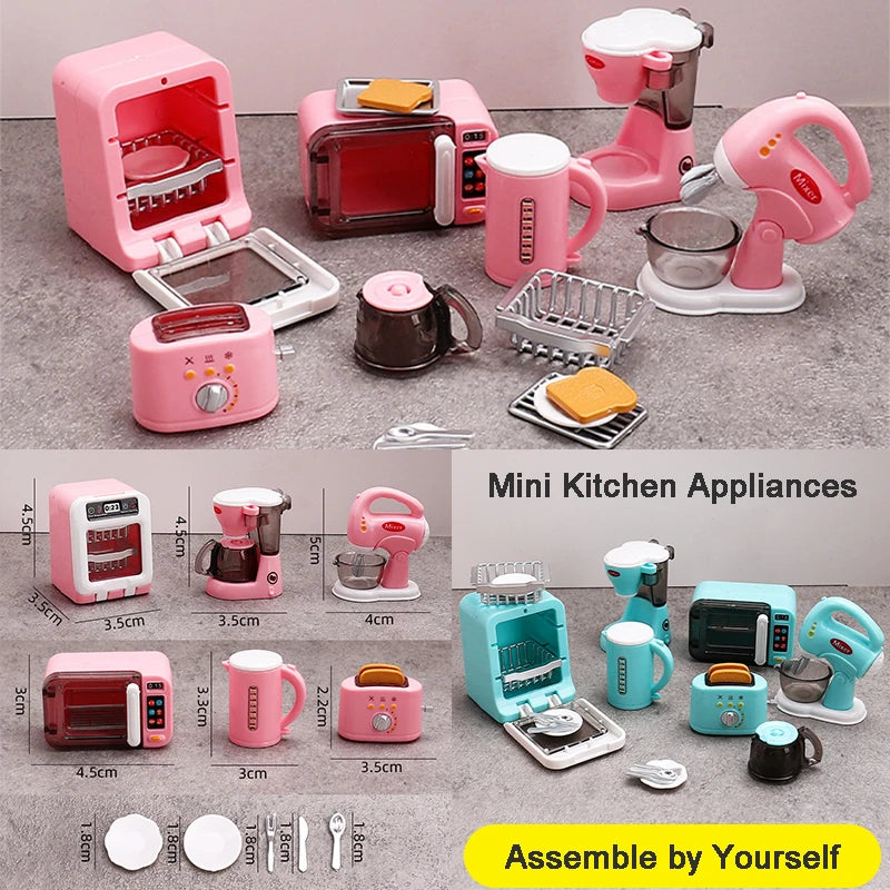 DIY Miniature Doll House Refrigerator Food Toy Simulative Fridge Microwave Oven Kitchen Utensils For Girls Kids Christmas Gifts