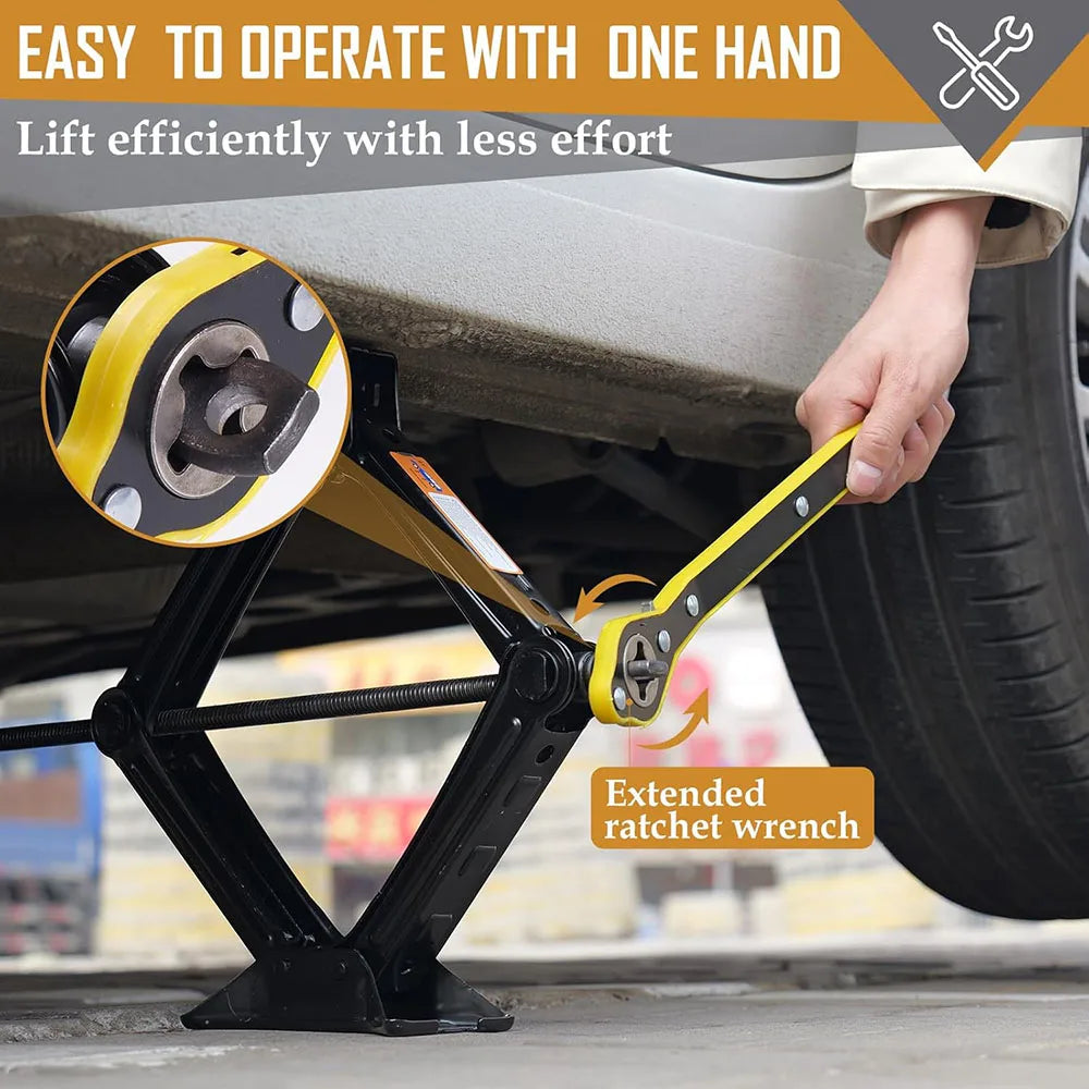 2T/3T Car Scissor Jack Auto Emergency Crank Lift Stand Labor-Saving Repair & Tire Replacement Tool with Wrench for SUV Vehicles