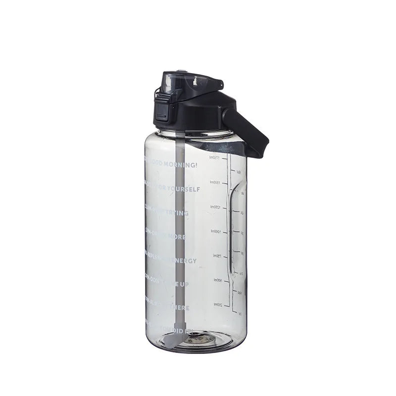 2000ml Sports Drinking Bottles with Time Marker Men Women Water Bottle with Straw Large Capacity Outdoor Cup Fitness Drinkware
