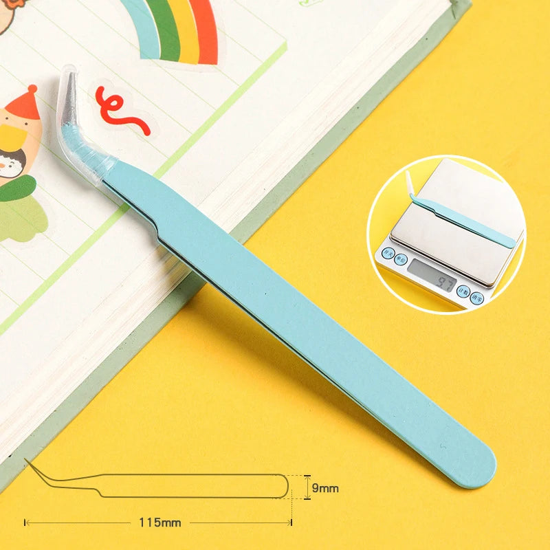 Stainless Steel Straight Curved Tweezers Colorful Pink Blue Purple DIY Eyelash Tweezer Nail Art Sticker Rhinestones Picking Tool