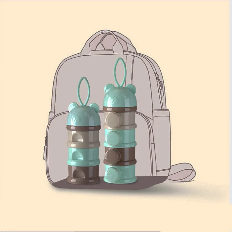 Portable 4-Layer Baby Milk Powder Dispenser – Compact & Leak-Proof Storage Box for Formula, Snacks & Toddler Meals