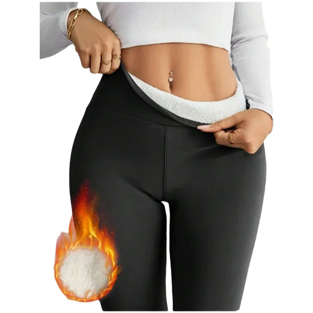 Women's Velvet High Waist Leggings Winter Thermal Thick Warm Stretchy Pants Cold-Resistant Slim Fit Comfortable Trousers