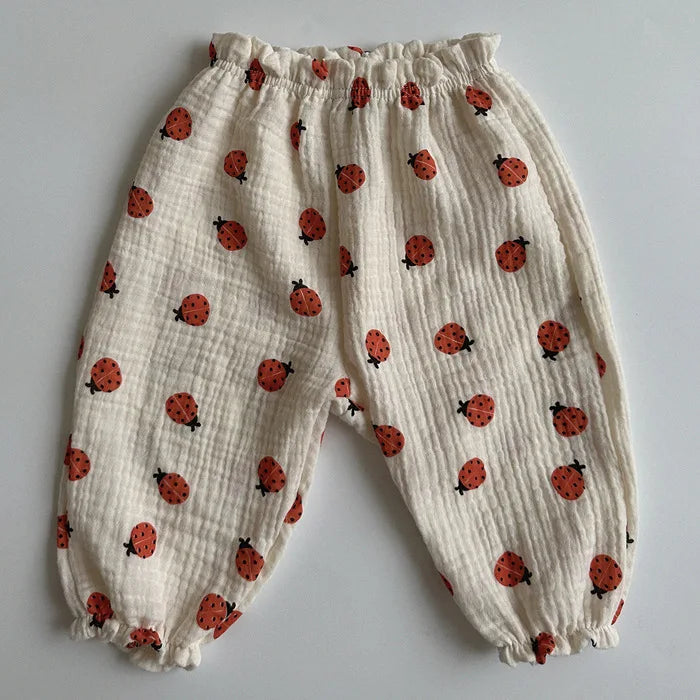 Organic Cotton Toddlers Baby Pants Newborn Spring Summer Cute Print Soft Muslin Clothes Pantalons Capris