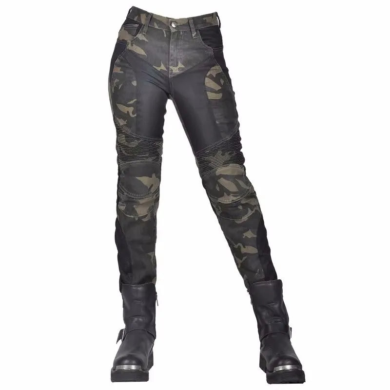 Camo Dual Spring Summer Riding Collection Classic Denim PK720 Motorcycle Female Pants Motocicleta Elastic Fit Jeans 4 Gears