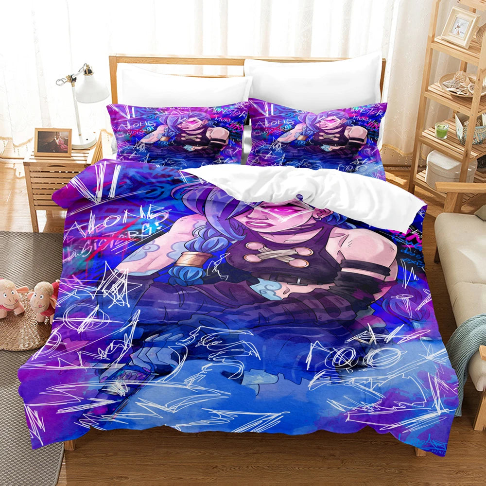 Arcane Anime JinX 3D Bed Linen Set Duvet Cover Set Twin Full Queen King Size Bedding Set Comforter Bedding Sets Arcane Bed Linen