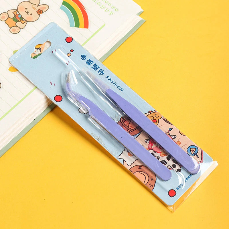 Stainless Steel Straight Curved Tweezers Colorful Pink Blue Purple DIY Eyelash Tweezer Nail Art Sticker Rhinestones Picking Tool