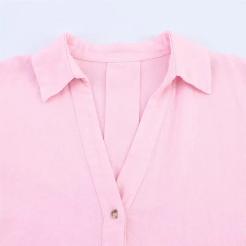 HipSeam Wide Sleeved Shirt Women Spring Asymmetric Hem Button Women's Shirts Simple Lady Johnny Collar Linen Shirts & Blouses