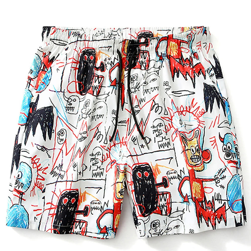 Summer Striped Beach Pants New Graffiti 3d Beach Shorts Outdoor Quick Dry Men's Ice Silk Beach Pants Summer Thin Casual Shorts