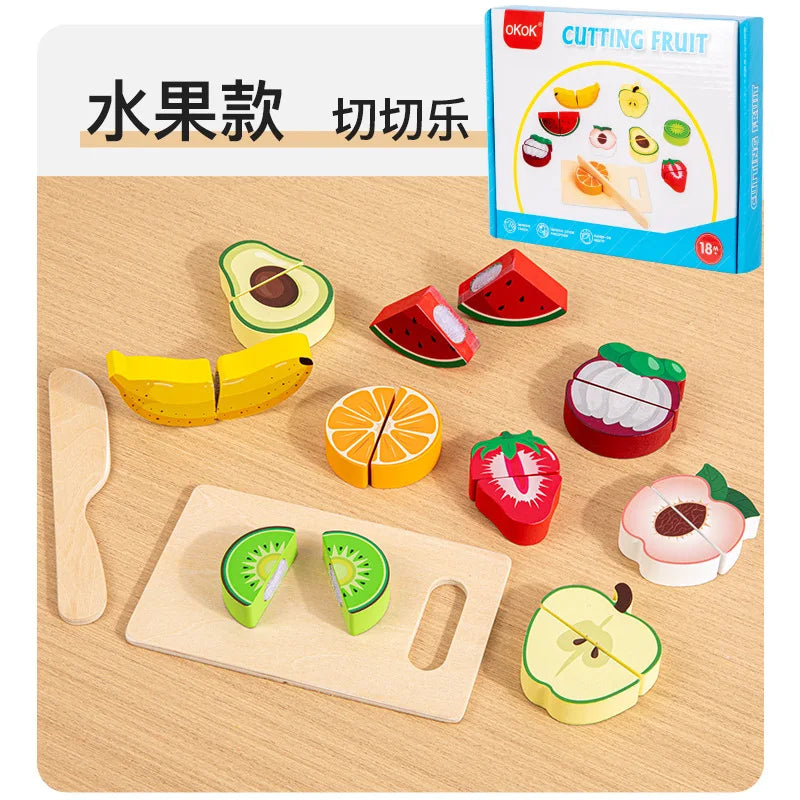 Simulation Kitchen Pretend Toy Wooden Classic Game Educational Toy For Children Kids Gift Cutting Fruit Vegetable Food Set