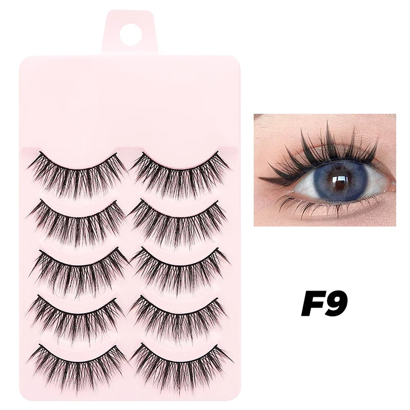 DINGSEN 5 Pairs Manga Lashes Eyes Lashes Soft Natural Long Eyelashes Fake Lashes Anime Wispy Strip False Eyelashes Makeup