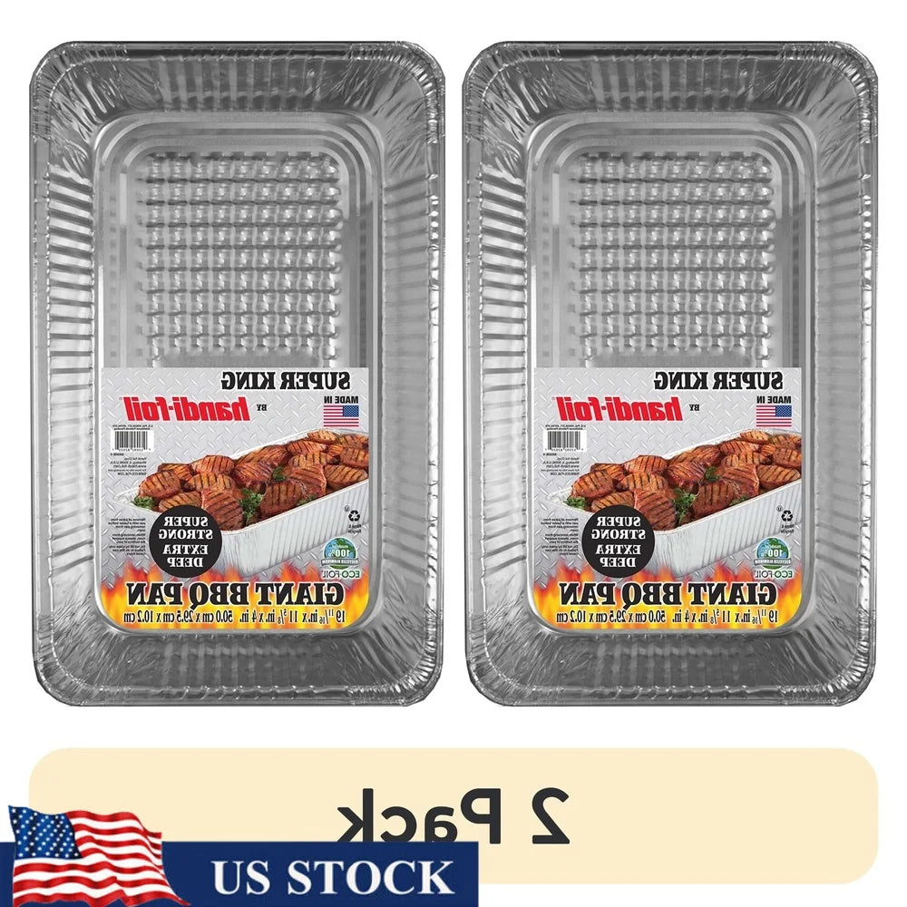 2 Pack Extra Deep Aluminum BBQ Pasta Disposable Pan Lasagna Casseroles Grilling Steaks Ribs Vegetables Eco-Friendly Clean Up