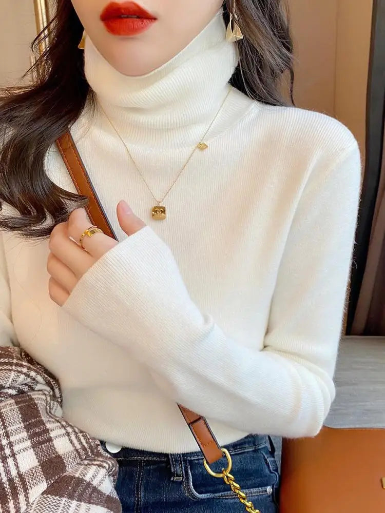 2025 autumn winter Basic Slim soft solid color turtleneck Sweater Pullover Women Casual Long Sleeve chic bottom knitted Jumper