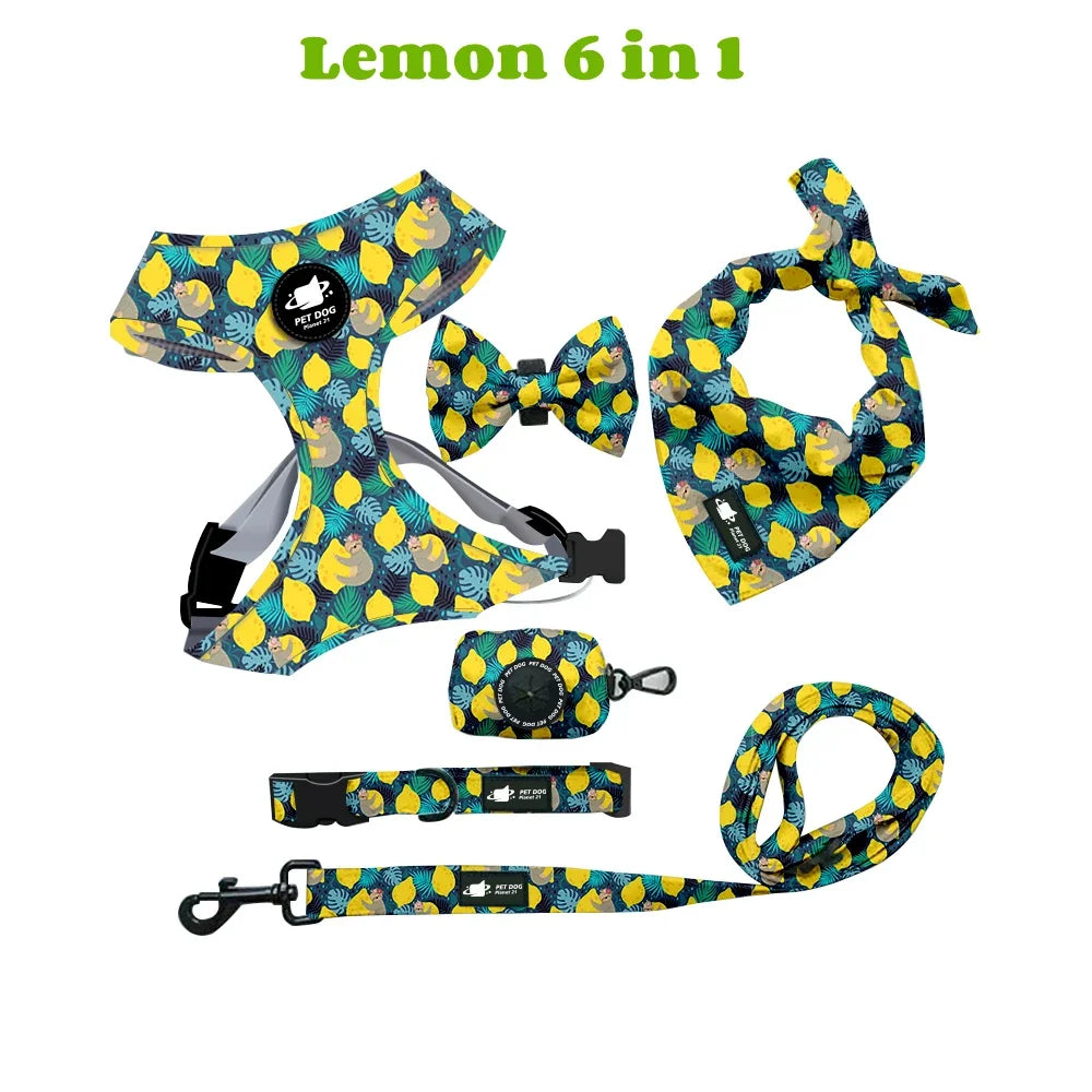 Dog Harness Suit Include Vest Harness Collar Leash Handkerchief Scarf Poop Bag Accessories for Pet Cat Dogs Supplies Set