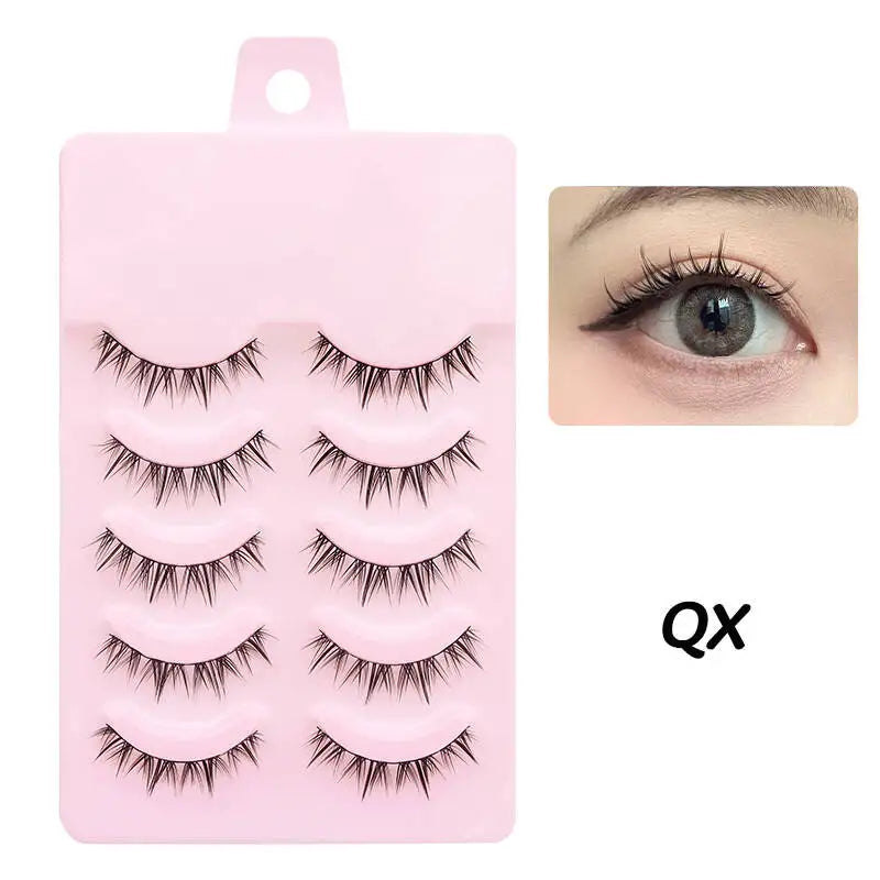 DINGSEN 5 Pairs Manga Lashes Eyes Lashes Soft Natural Long Eyelashes Fake Lashes Anime Wispy Strip False Eyelashes Makeup