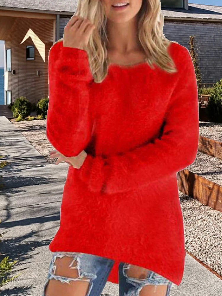 Women Cotton Warm Knitted Sweater Solid Color O Neck Loose Pullover Long Sweater Casual Oversize Blouse Ladies Hipster Clothing