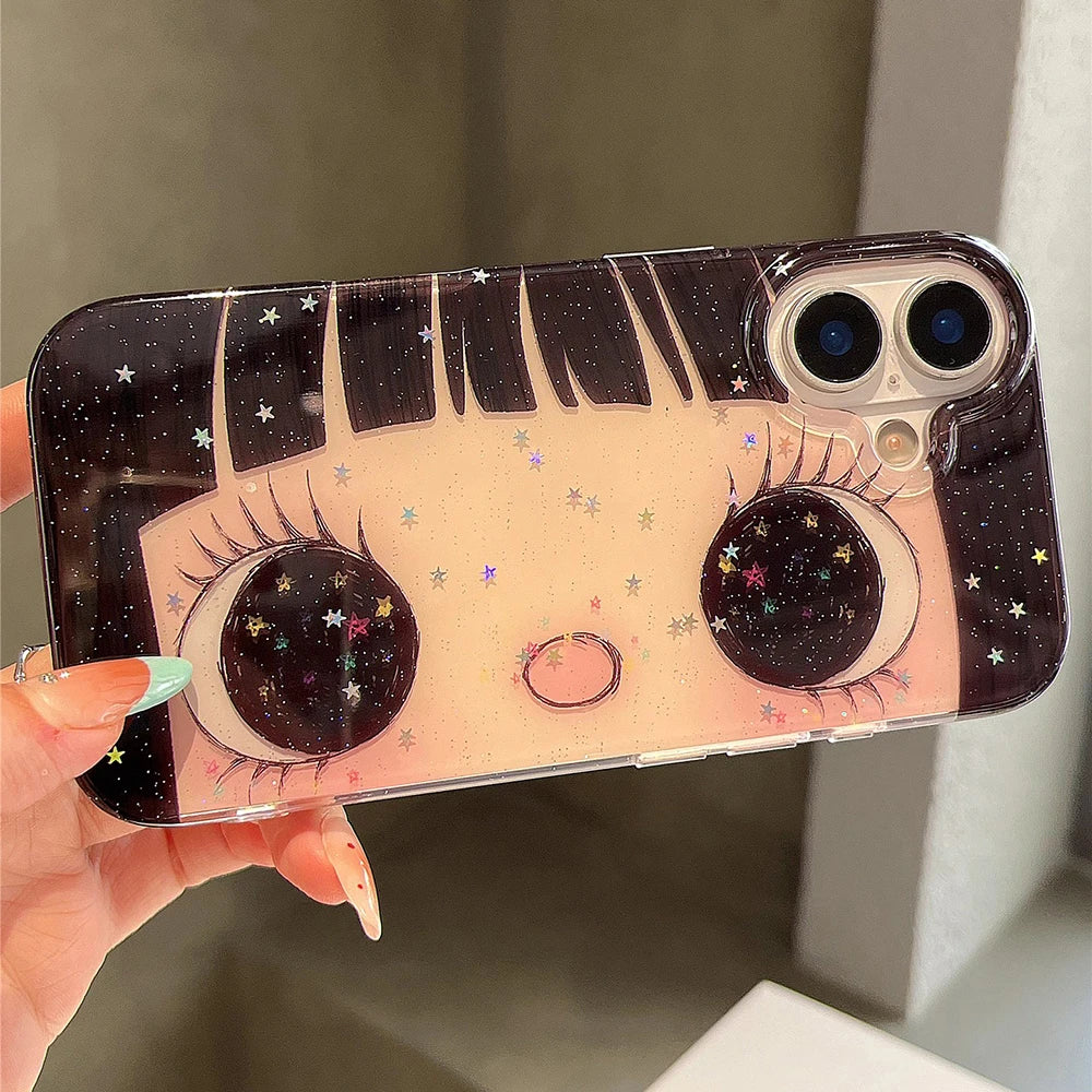 Cartoon Anime Shinning Eyes Cute Phone Case for IPhone 17 16 15 14 13 Pro Max Girl Glittering Big Eyes Back Phone Cover Capa