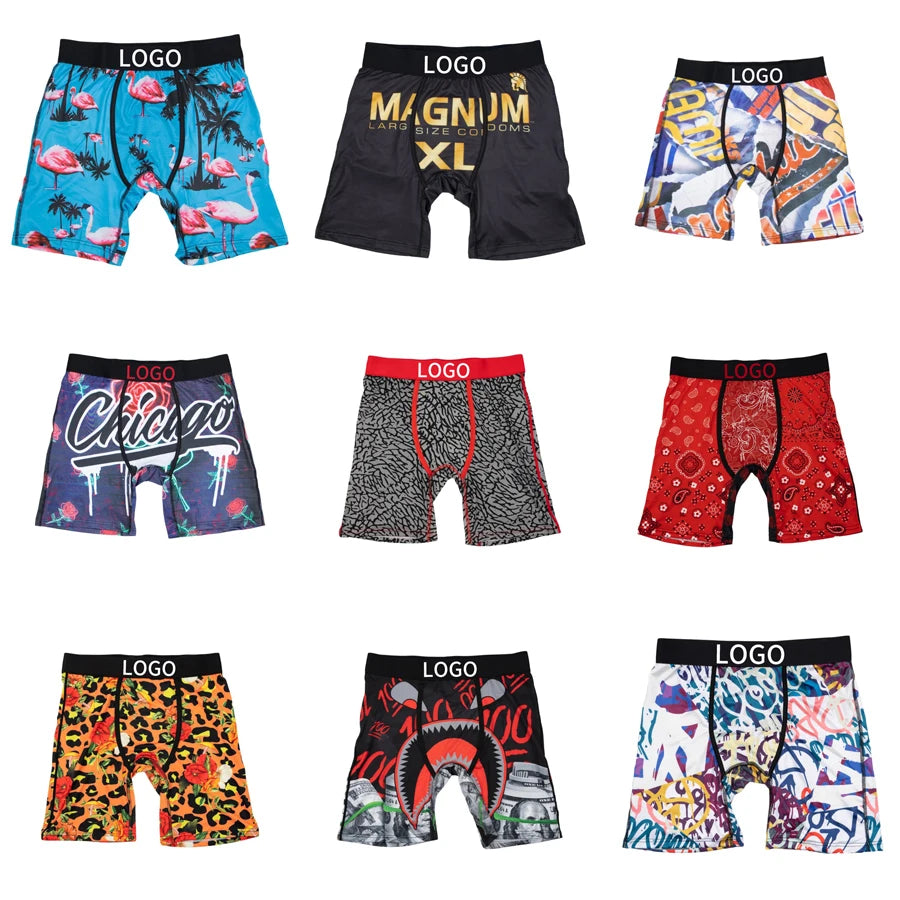 Sexy Men Underwear Mesh Breathable Crotch Mens Underpants Men's Panties Plus Size L-2XL Man Boxershorts Printed Men Boxer Briefs