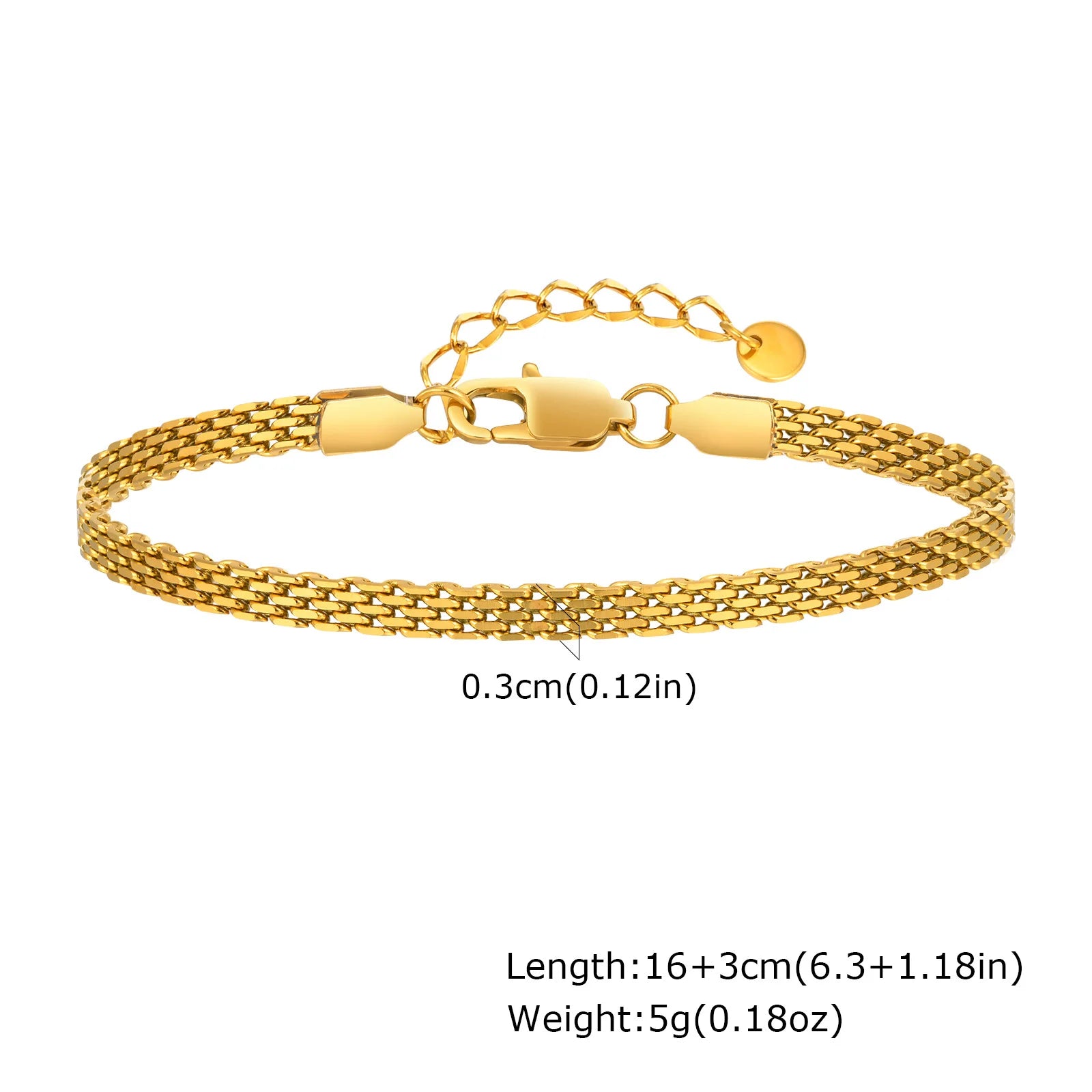 Stainless Steel 18K Gold Plated Bracelet for Women, Adjustable Weaving Mesh Chain, Exquisite Jewelry Gift