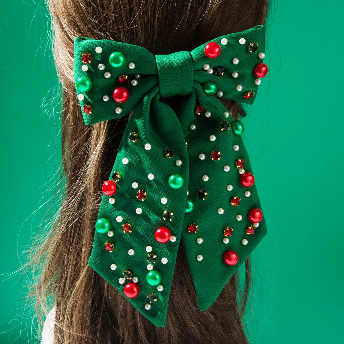 New Christmas Elements Bow Hairpin Women's Fashion Nail Diamond Pearl Holiday Party Spring Clip Hair Accessories