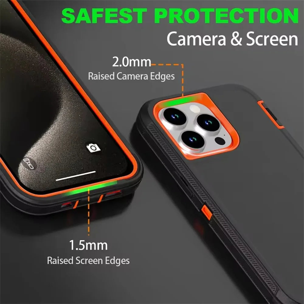 3in1 Defend Phone Case For iPhone 16 17 16E 15 14 Plus 13 12 11 Pro Max Mini Original Heavy Duty Shockproof Hybrid Armor Cover