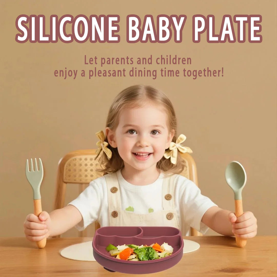 Suction Plates for Baby Silicone Plates with Suction Divided for Toddler Baby Dishes Kids Utensils Rainbow Shape