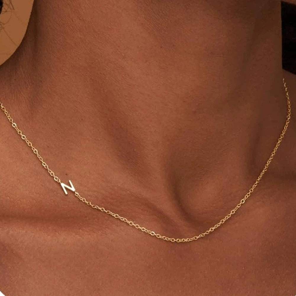 Sideways English Letter Initial Necklace 18K Gold Plated Stainless Steel Necklace Minimalist Initial Pendant Necklace for Women