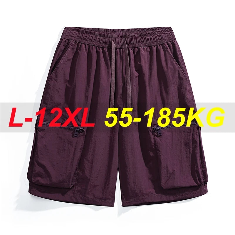 Super Large Size 12xl 11xl Men Shorts Hips 176cm Quick Dry Ice Silk Cool 100% Nylon Big Pocket Fat 10xl 9xl 8xl Sweatshorts Male