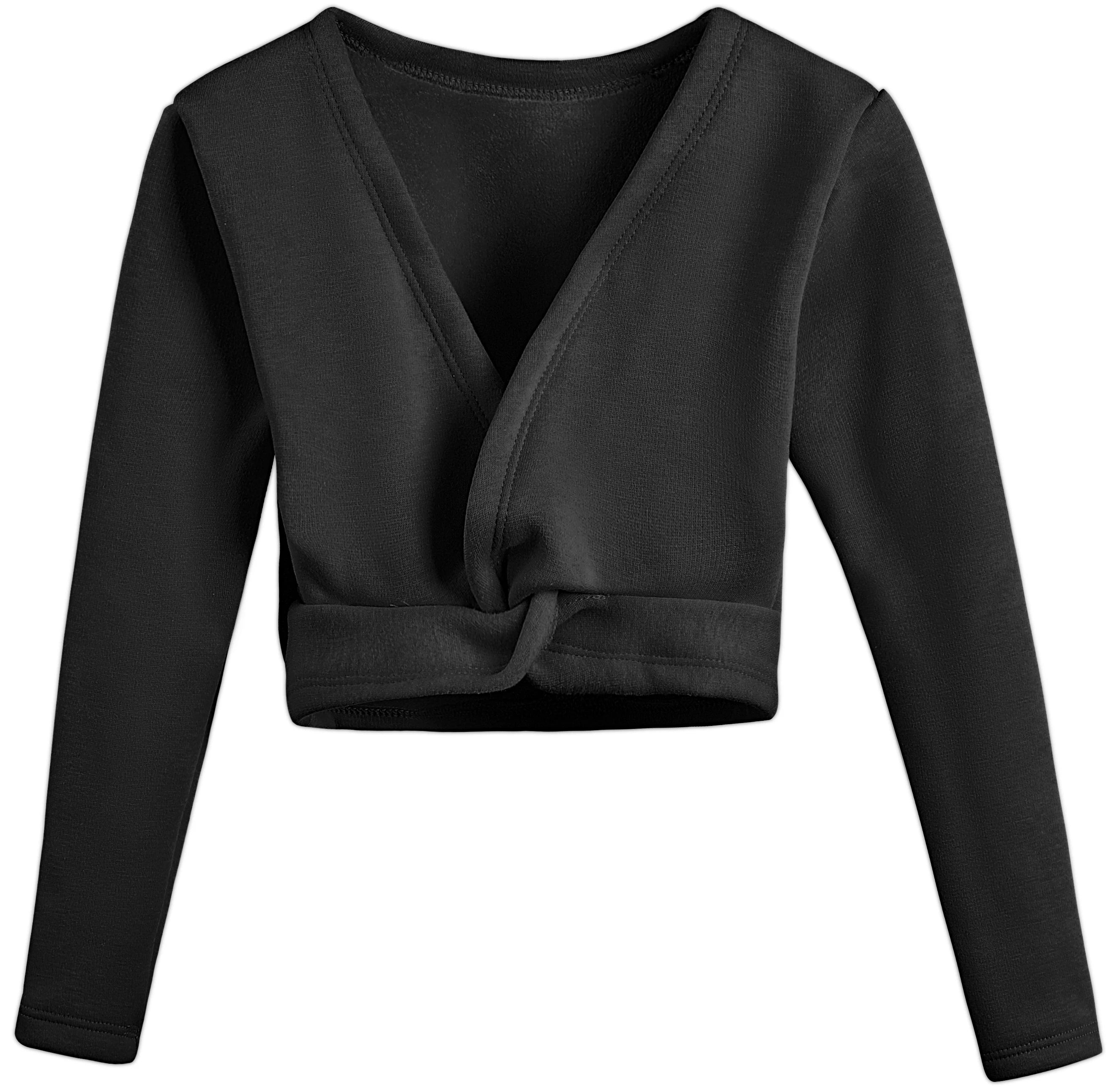 Girls Ballet Wrap Tops Kid Long Sleeve Dance Sweater Velvet Inner Classic V-neck Pullover for Gymnastic Dance Wrap Cardigan Tops