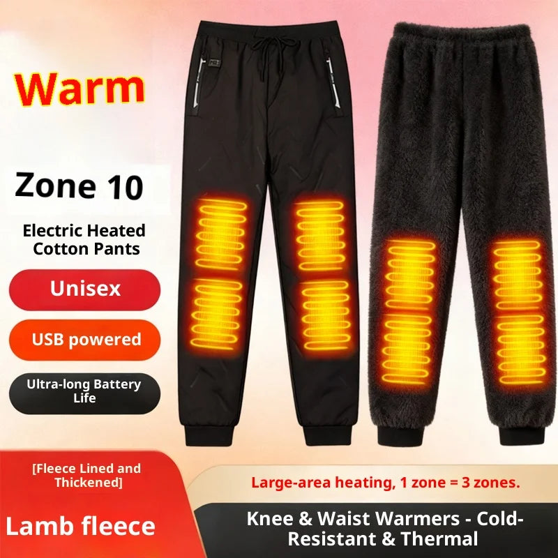 Smart USB Controlled Heated Fleece Lined Winter Pants Electric Thermal Warm Pants Lamb Velvet Heating Trousers Motorcycle Gear