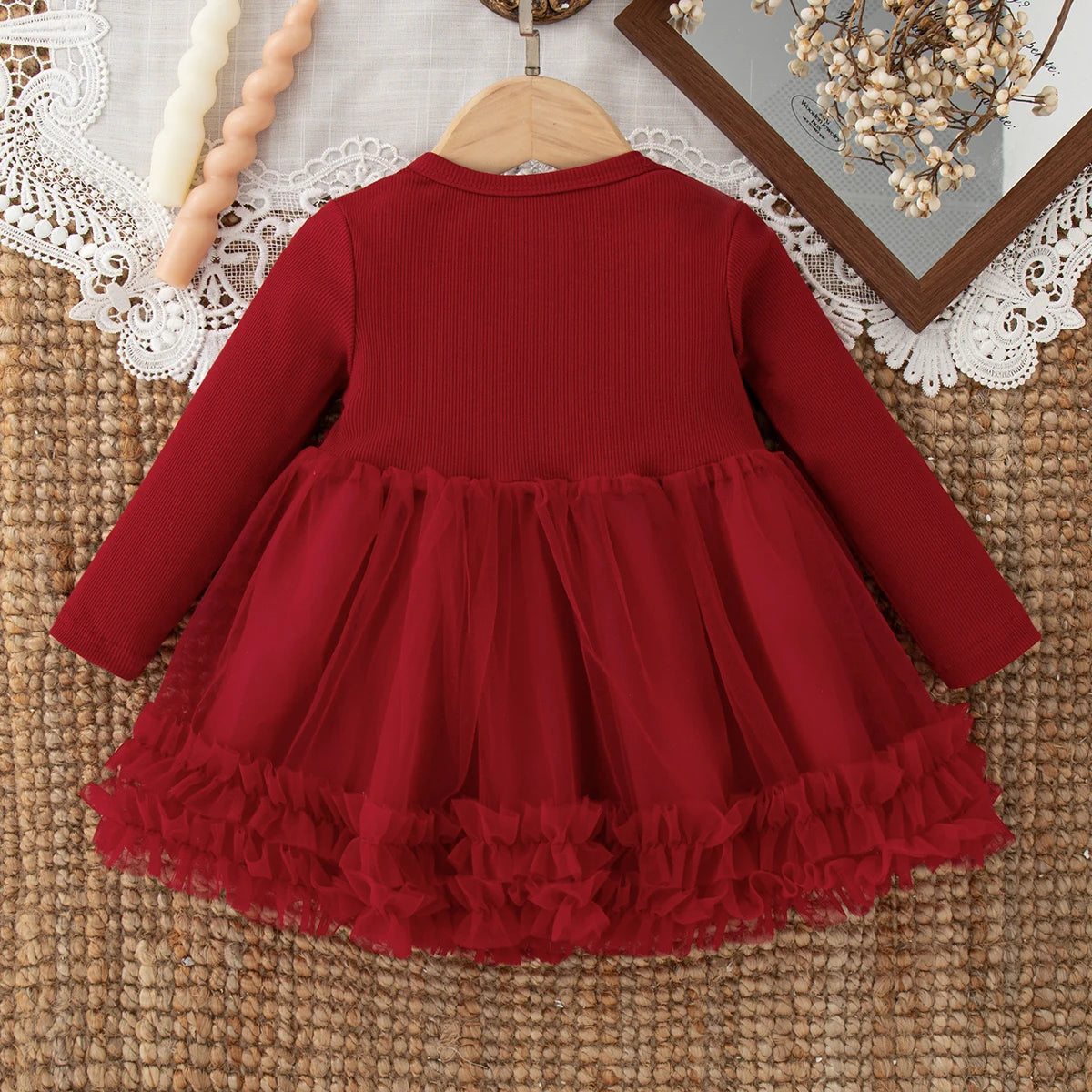 Girls' Dresses Spring/Fall Solid-Color Floral Long-Sleeve Baby Girl Dresses Adorable First Birthday Baby Dresses Baby Girl Cloth
