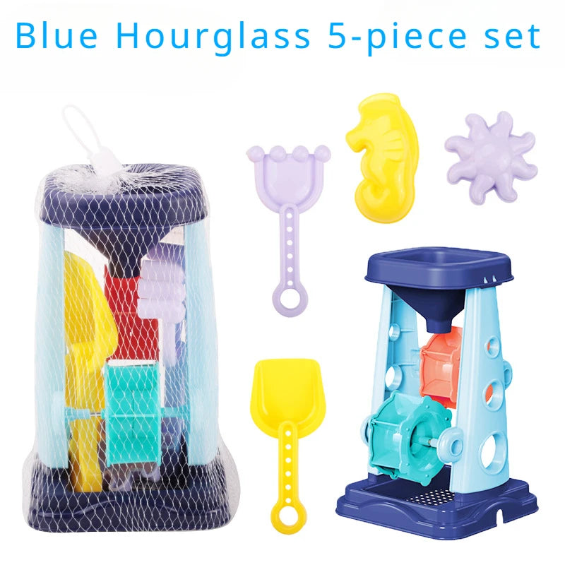 Beach Toy Set for Kids Sand Wheel Sand Bucket Scooter Shovel Rake Sailboat Hourglass Cute Molds Summer Outdoor Sandbox Sand Toys