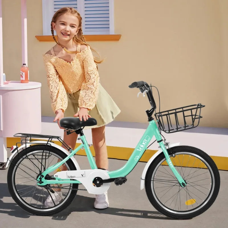 Kids Bike Children Bicycle with Coaster Brake V Brake Chain Guard Rear Rack Lightweight Steel Frame
