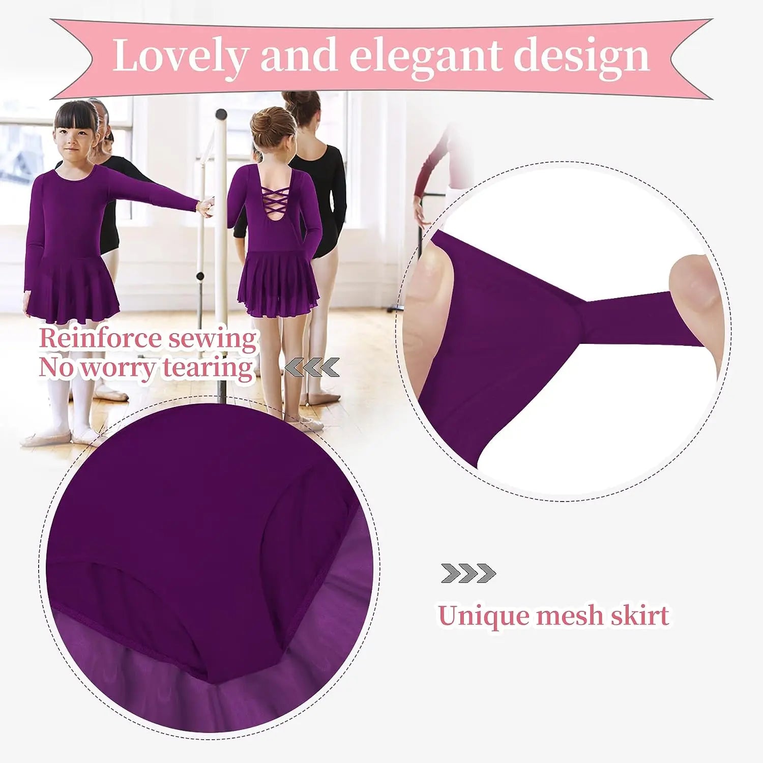 Girls' Ballet Leotard Toddler hollow out  Back Dorsal do alternately  Long Sleeve Skirt Kids Mesh Dance Dress