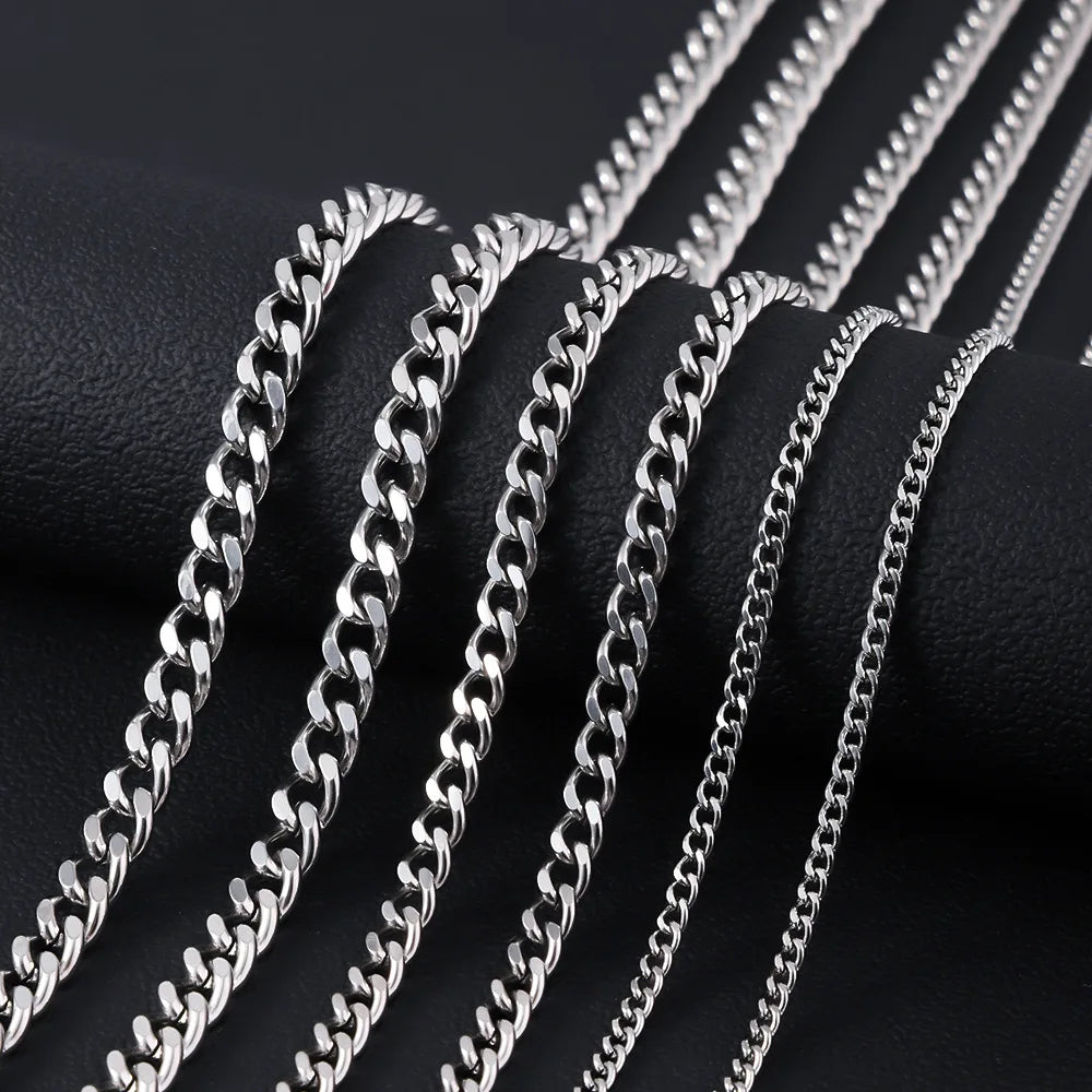 Basic Punk Stainless Steel 3,5,7mm Curb Cuban Necklaces For Men Women Black Gold Color Link Chain Chokers Solid Metal Jewelry