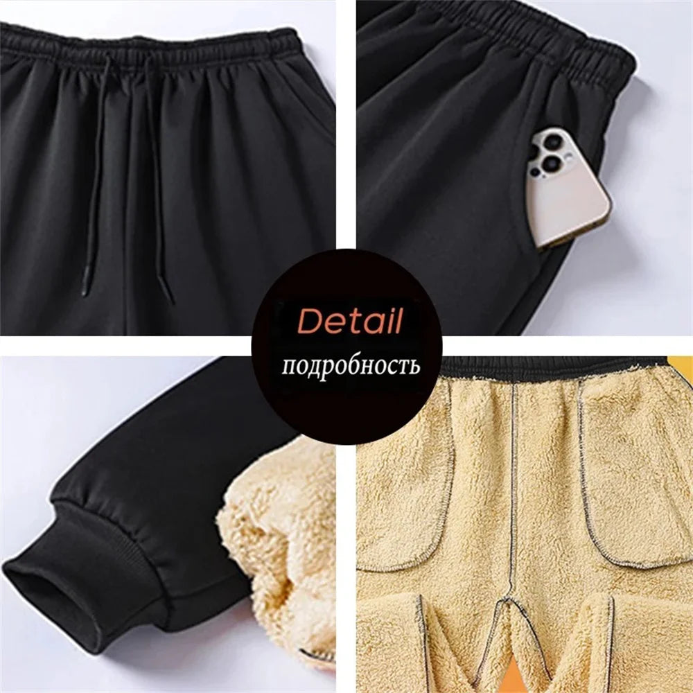 Autumn Winter Men's Lambswool Sweatpants Fashion Wide Loose Casual Men Fleece Thicken Warmer Sports Long Pants Joggers Trousers