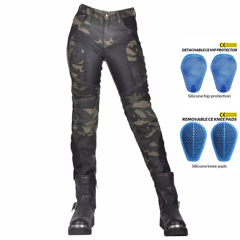 Camo Dual Spring Summer Riding Collection Classic Denim PK720 Motorcycle Female Pants Motocicleta Elastic Fit Jeans 4 Gears