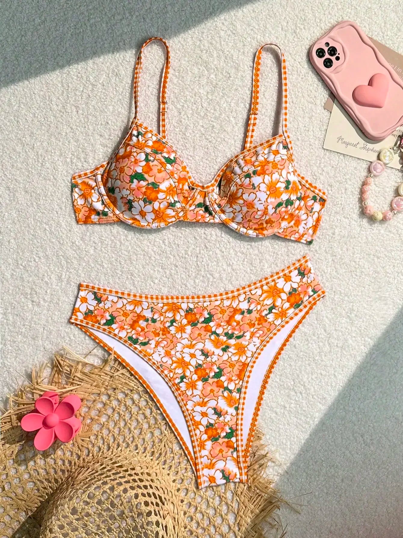 Printed bikini youth student casual holiday island vacation triangle cup split set