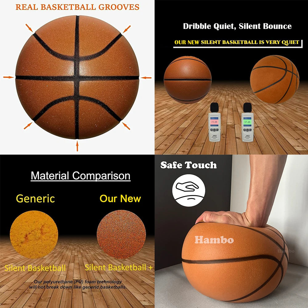 Silent Basketball Size 7#(29.5")6#/5# Dribbling Indoor Grooved Airless Foam Basketball Quiet Dribbling Training Silent Ball Gift